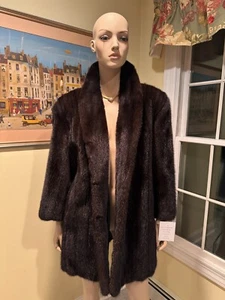 Brand New! 31" Long Size 8/10 Petite Ranch Black Knee Length Mink Real Fur Coat - Picture 1 of 9