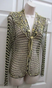 Women's XS Fishnet Sweater & Collar Black Gold 1970's VTG - Picture 1 of 24