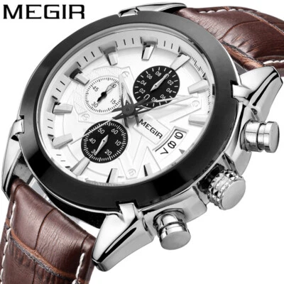 Men's Watches Original Fashion Leather Quartz Military Chronograph Wristwatch NR - Image 1 of 4