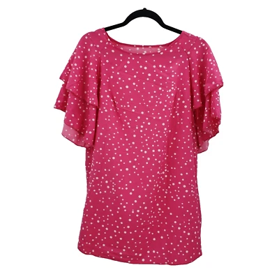 Blusa de mujer 2xl rosa a lunares con volantes en capas manga corta Foto 1 de 4