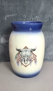 "Jarra de cerámica vintage de 15"" para batir mantequilla decoración de casa de campo plumas calavera desgaste piedra" - Imagen 1 de 4