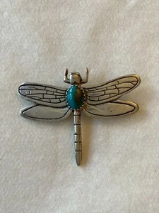 Sterling silver turquoise cabochon Western style dragonfly pin artisan realistic - Picture 1 of 3
