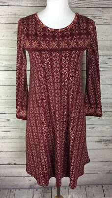 Max Studio Shift Dress Women's Size XS Red Aztec Print Long Bell Sleeve Stretch - Image 1 of 4