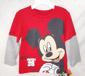 Disney Mickey Mouse Shirt 4T Boys Kids Long Sleeve T-Shirt Red Gray New w/ Tags - Picture 1 of 16
