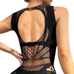 Sexy Mono Para Mujer Ajustado Color Sólido Cuello Redondo Sin Mangas Elástico Semitranspente - Imagen 1 de 6
