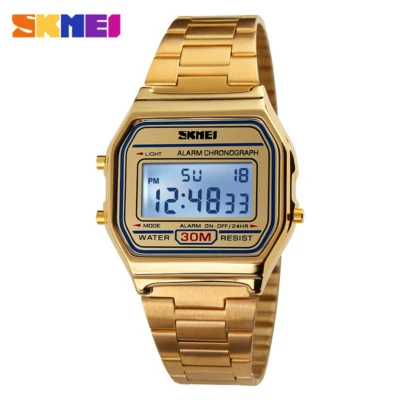 SKMEI Men LED Digital Watch Gold Stainless Steel Strap Bracelet Wristwatches    - Image 1 of 4