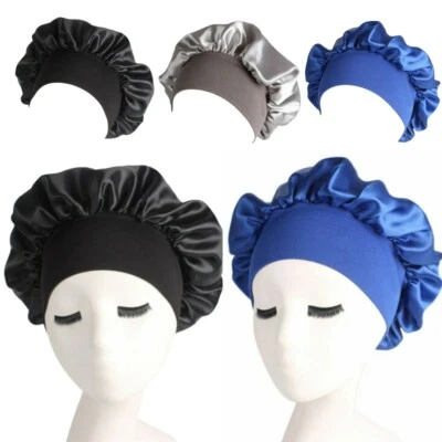 New 3 Pack Women Night Sleep Caps Hair Care Bonnet Hats Head Cover Satin Wide US - Image 1 of 4