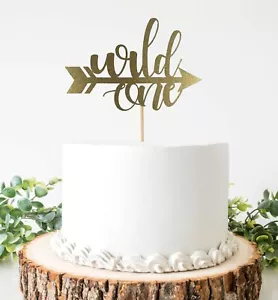 Wild One Cake Topper For Baby Shower, Gender Reveal Double Sided Gold Card Stock - Picture 1 of 2
