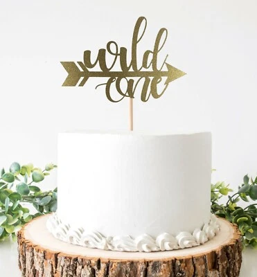 Tarjetero Wild One Cake Topper para baby shower, revelación de género doble cara dorado Foto 1 de 2