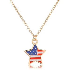 Pendant Necklace U.S. Star Flag Necklace Chain Necklace Jewelry Gold July USA - Picture 1 of 4