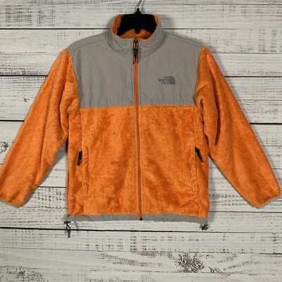 The North Face Jacket Youth Large Zip Up Orange Gray Canvas Fleece Denali - Image 1 of 4