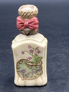 Perfume Bottle Bow Floral Hinged Lid Trinket Box - Picture 1 of 6
