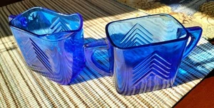 Hazel Atlas Cobalt Blue Vintage Glass Sugar and Creamer Set - Picture 1 of 5
