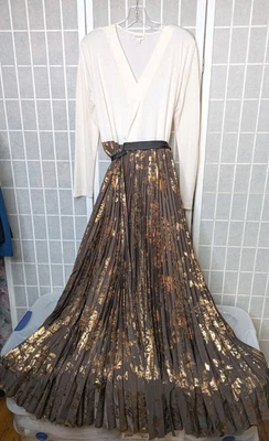 LuLaRoe DeAnne Womens Large Elegant Collection Maxi Wrap dress Cream Brown Gold - Image 1 of 4