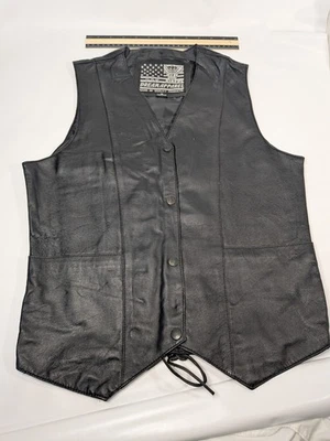 USA Bikers Dream Apparel-Black Leather Vest SIze Medium Snap Close - Image 1 of 4