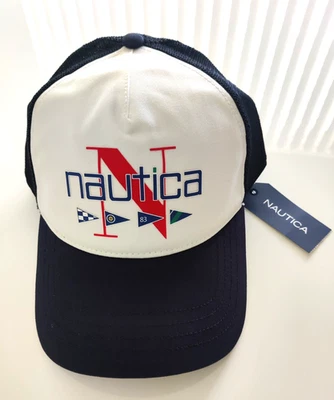 NWT Nautica Hat Cap Adjustable One Size Men's Mesh Black Navy Blue White Boat - Image 1 of 3