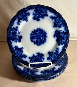 6 New Wharf Flow Blue Waldorff 9" Luncheon Plates - Bild 1 von 2