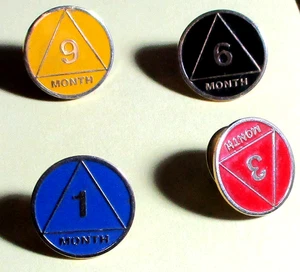 Anonyme Alkoholiker Anstecknadeln, Krawattennadeln, Hutnadeln, 1, 3, 6 & 9 Monate Nüchternheit - Bild 1 von 3