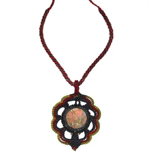 Macrame Thread 20-22'' Jewelry Pendant Unakite Jasper Crystal Red With Necklace - Picture 1 of 11