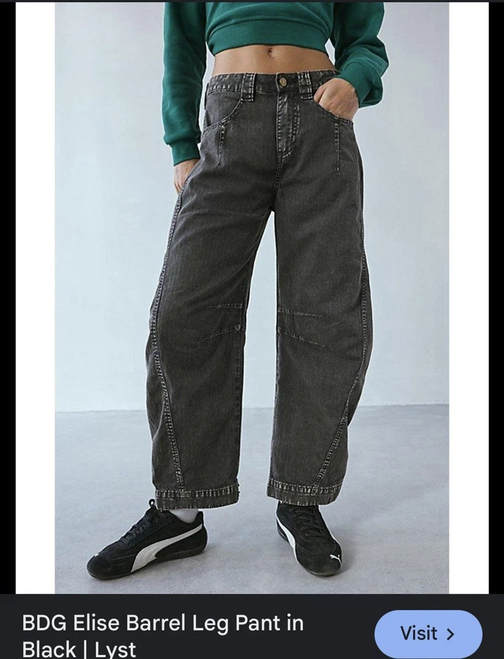 BDG Urban Outfitters Elise 低腰褪色黑色桶裤 2 码 — 第 1/4 张图片