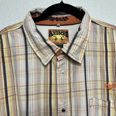 Camisa xadrez masculina vintage Akademiks 3XL com botões Y2K hip-hop streetwear - Imagem 1 de 4