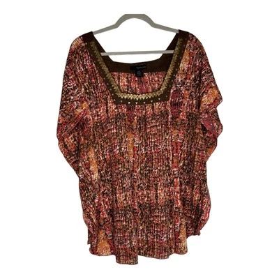 Top boho Calvin Klein para mujer XXL manga corta fluido adornado cuello cuadrado Foto 1 de 4