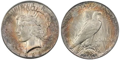 1926-S Choice BU Redfield Peace Silver Dollar, Semi-Key, Awesome Rainbow Toned! - Image 1 of 4