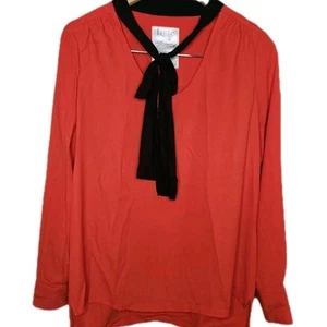 VTG Blondie Giuliana Pussy Bow Secretary Blouse 8 Red Crepe L/S 80s Power Glam - Picture 1 of 8