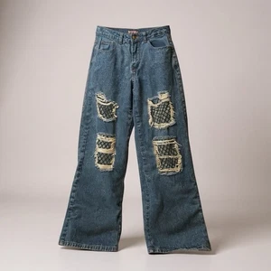 Jeans donna Hot Topic effetto invecchiato gamba a botte Y2K taglia small con fodera a rete - Foto 1 di 8