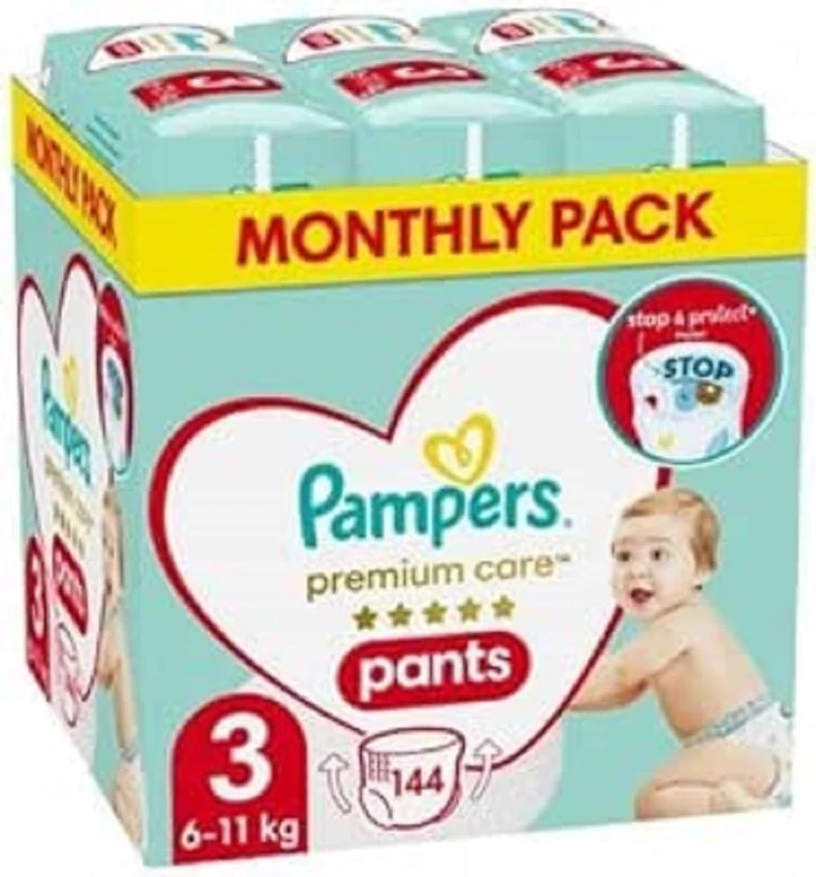 Pampers Pants Windelhose Größe 3 (6-11kg), Premium Care, 144 Stück, Windeln