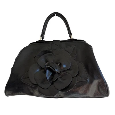 Jessica Simpson Rose Applique Black Faux Leather Medium Satchel/Top Handle - Image 1 of 4