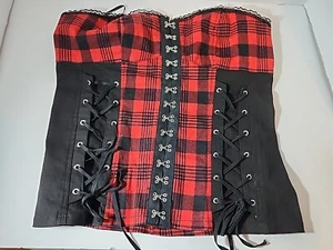 Top corsetto a quadri con lacci Royal Bones By Daang tema caldo Y2K XL - Foto 1 di 2