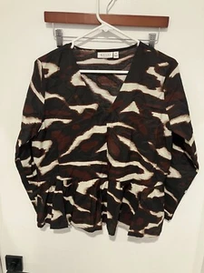 Masai Copenhagen Women's Dreda Peplum Blouse, Coffee Bean Abstract, Small - Picture 1 of 3