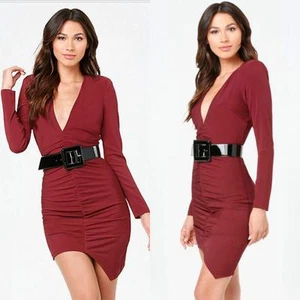 BEBE RACHEL DEEP V SHIRRED V BELTED DRESS NEW NWT $139 XXSMALL XXS - Picture 1 of 5