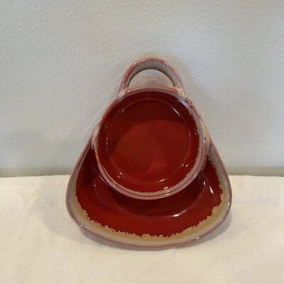 Tazón galleta sopa esmalte por goteo de gres rojo plato de inmersión LTD productos básicos ¡BONITO! Foto 1 de 4