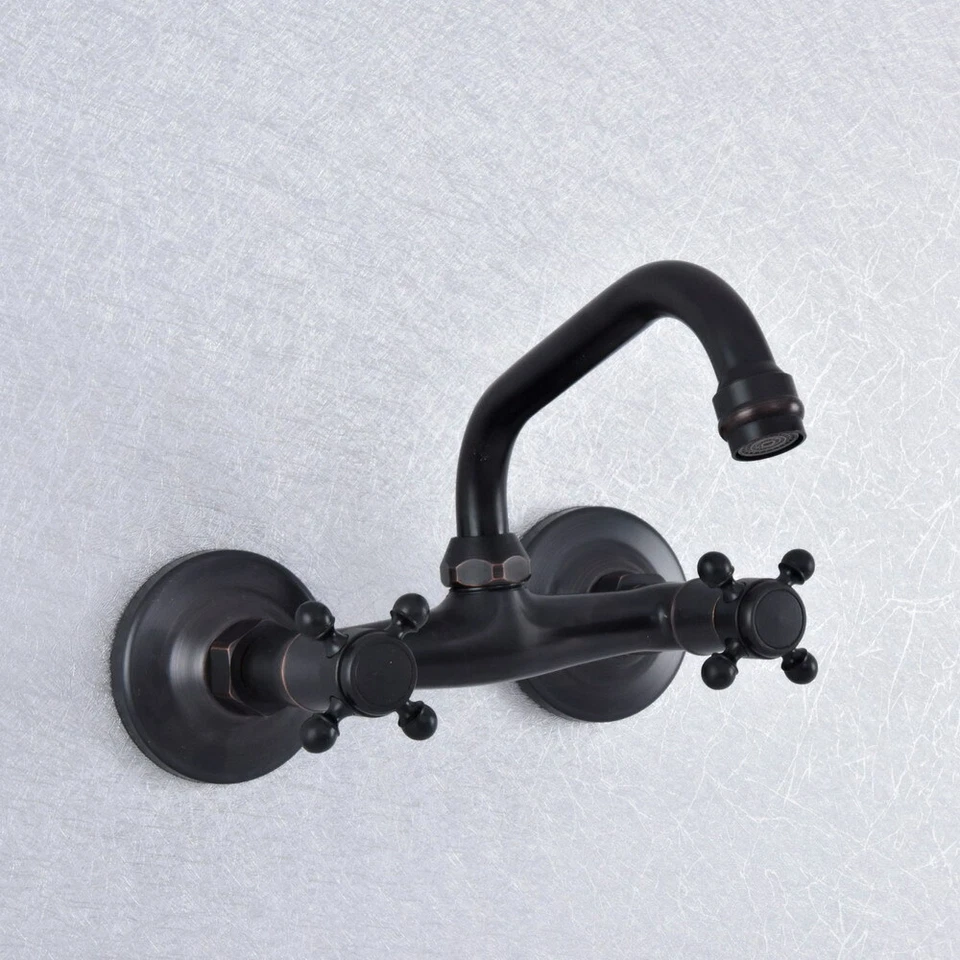 Oil Rubbed Bronze Bathroom Faucet Swivel Spout Wall Mount Sink Kitchen Mixer Tap - Image 1 of 1