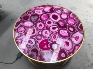Pink Agate Stone Round Coffee Table Tops, Agate Gemstone Furniture, Home Decors - Picture 1 of 11