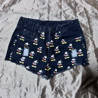 Forever 21 x Pantalones Cortos Disney Estampado Mickey Mouse Mujer Talla 27 Negro Denim Mid Ris Foto 1 de 4