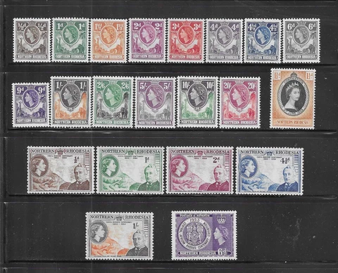 NORTHERN RHODESIA SCOTT #54-74 1953 QEII SETS - MINT NEVER/LIGHT HINGED Cover