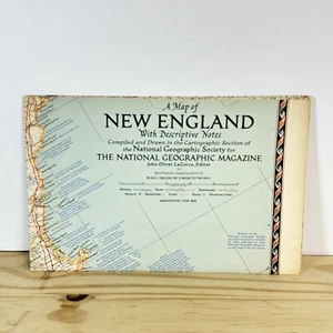 National Geographic Original Juni 1955 Karte von Neuengland mit beschreibenden Notizen - Bild 1 von 2