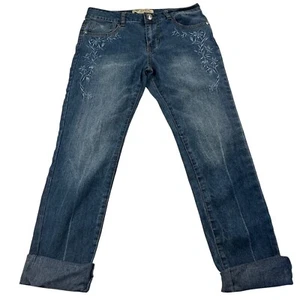 GUESS Girls Denim Jeans Cropped Size Youth 14 Embroidered Design - Picture 1 of 8