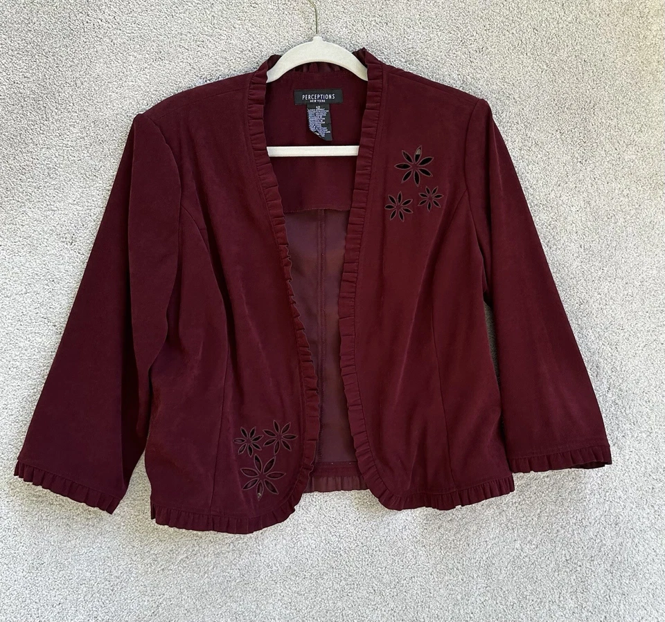 Chaqueta Perceptions Mujer 12 Borgoña Abierta Blazer Acentos Florales Foto 1 de 4
