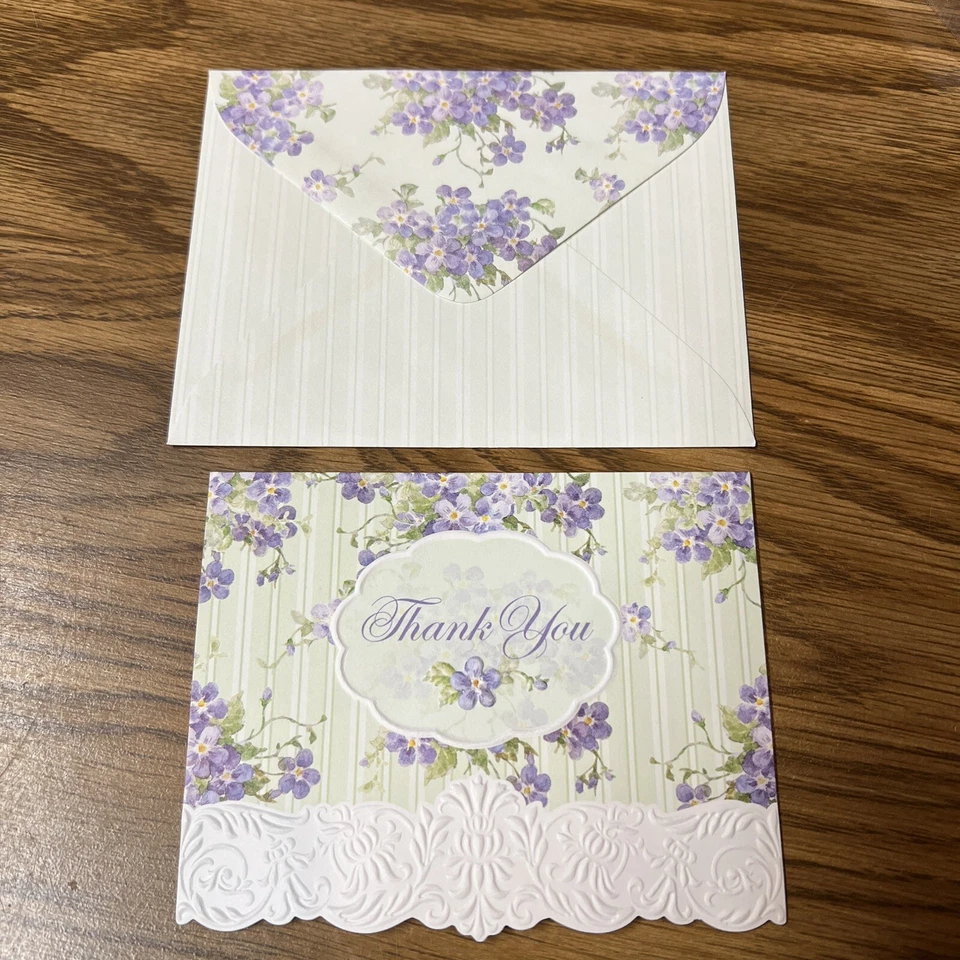 Carol Wilson Rose Garden Thank You Blank 8 Cards Violet Flower Made USA - Image 1 of 4