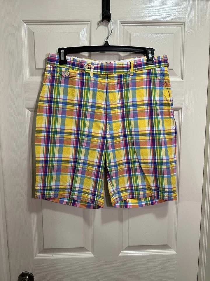 Pantalones Cortos Polo de Golf Ralph Lauren Para Hombre Amarillo Colorido Chino a Cuadros Playa Talla 35 Foto 1 de 4