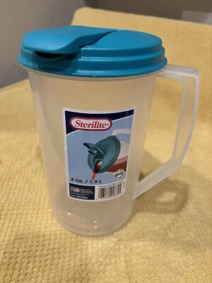Sterilite Plastic Pitcher 2 Qt Round Clear With Colored Flip Top Spout Lid - Image 1 of 4