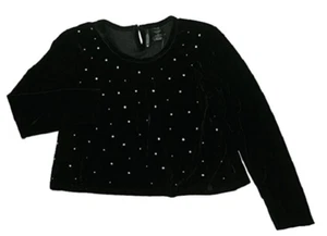 Miss Understood Girls' Embellished Velvet Crop Top,Black, Size XL - Picture 1 of 2