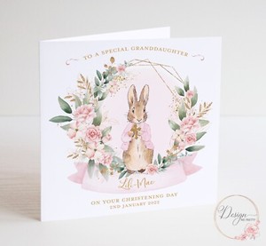 PERSONALISED PETER RABBIT Christening Card - Daughter Granddaughter 