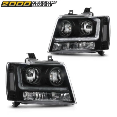 Clear/Black LED DRL Headlights Fit For 2007-2014 Chevy Avalanche Tahoe Suburban - Imagem 1 de 4