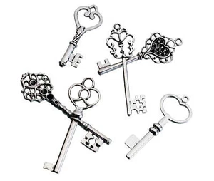 24 Vintage Silver Skeleton Keys Wedding Escort Tags Gift Favors - Picture 1 of 1