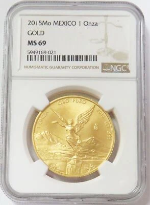 2015 MO GOLD MEXICO 1 OZ ONZA LIBERTAD WINGED VICTORY COIN NGC MINT STATE 69 - Image 1 of 2
